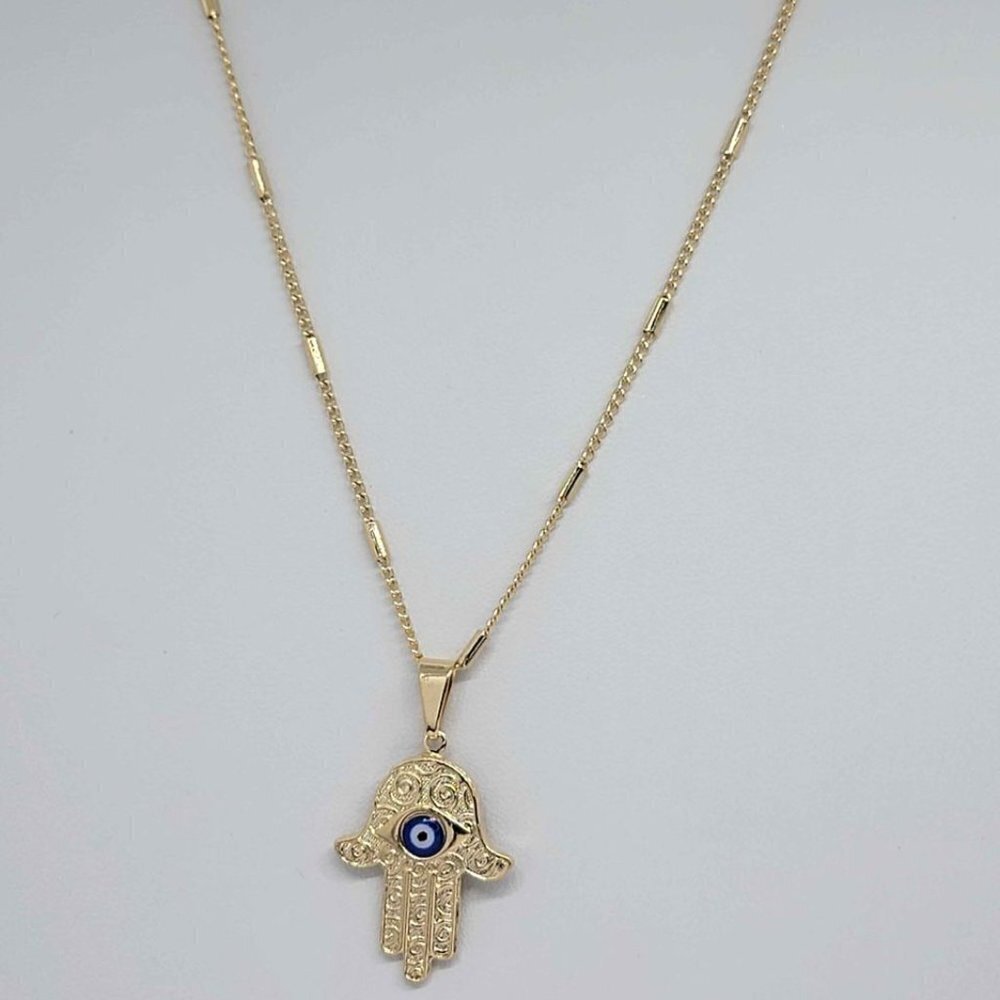 Brand New Brazilian 18k Gold Filled Hamsa with blue evil eye Necklace - Picture 5 of 6